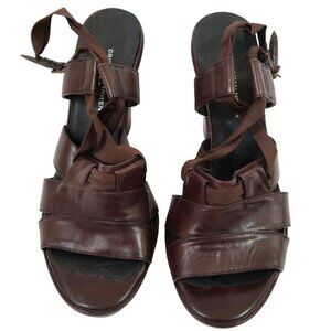 DRIES VAN NOTEN brown leather sandals ribbon trim